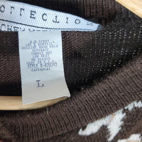 Lauren Alexandra Cardigan Sweater Brown Cream Large Floral Gold Fleck Button VTG - Picture 6 of 7